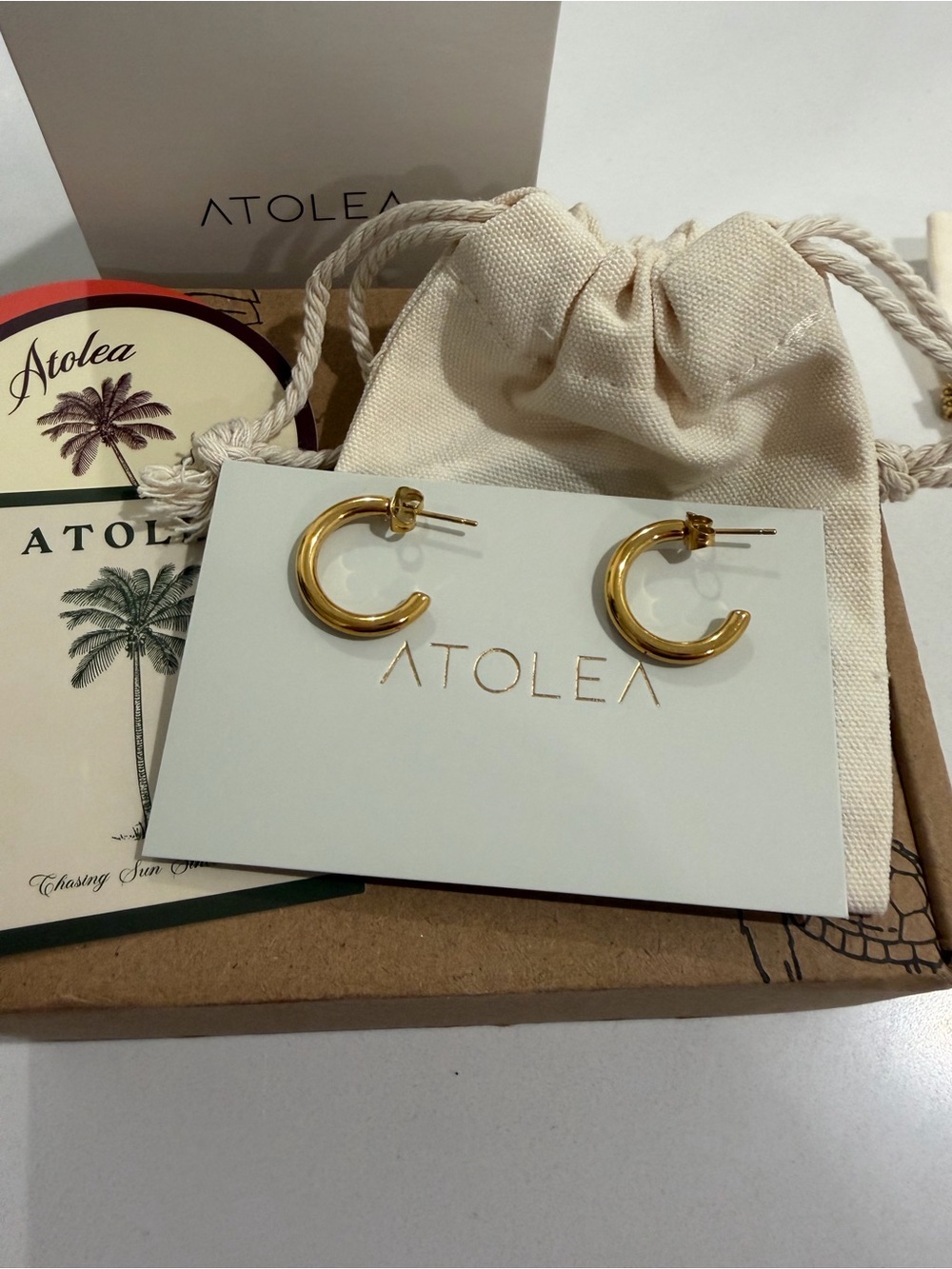 ATOLEA  GOLD OPEN HOOP EARRING NWT